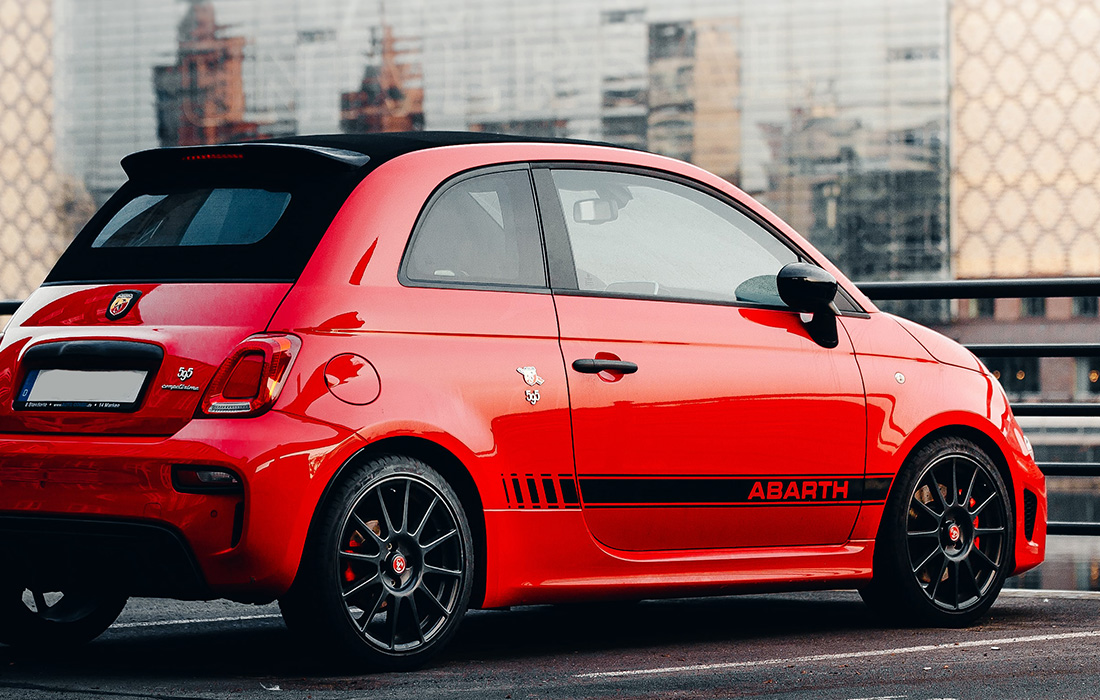 red Fiat in city