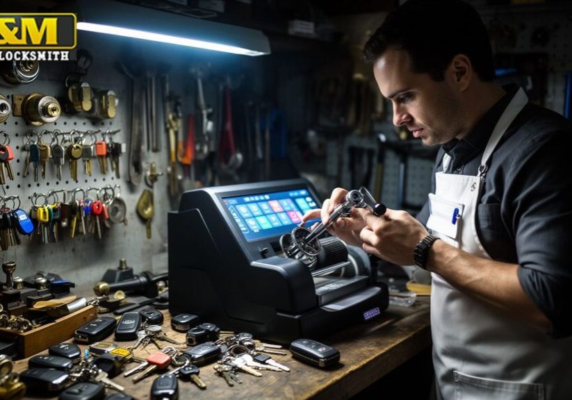 A_skilled_locksmith_studying_the_lock_mechanisms_of_an_old_car_in_a_dimly_lit_wo